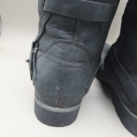 Teva Boots Womens 7.5 Black Waterproof Leather Tall Side Zip Buckle De La Vina - Picture 7 of 12